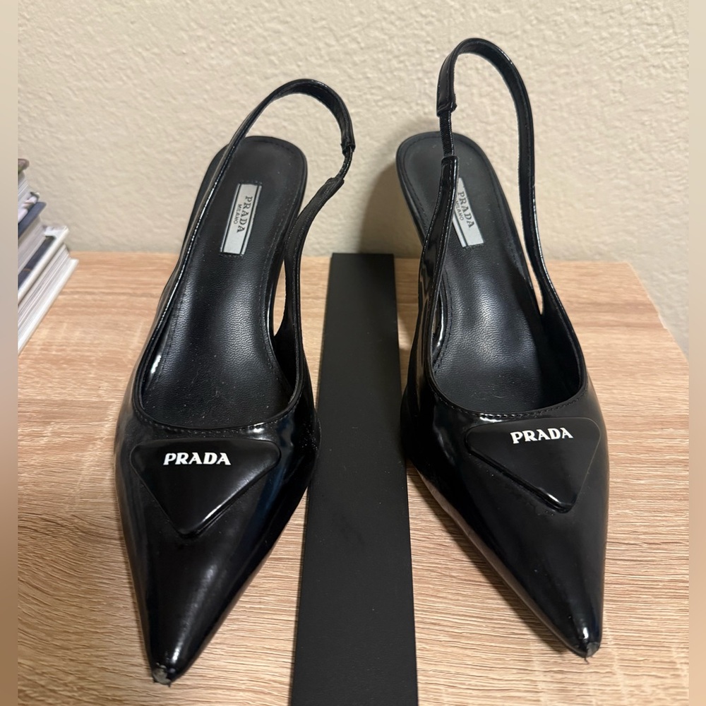 Prada Black Pointed Slingback Heels